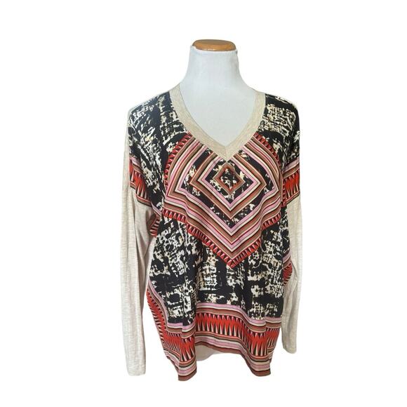 CAbi Silk Front Boho Women's Silk Tee Blouse Small oversized Flowy Long Sleeve - Picture 1 of 5